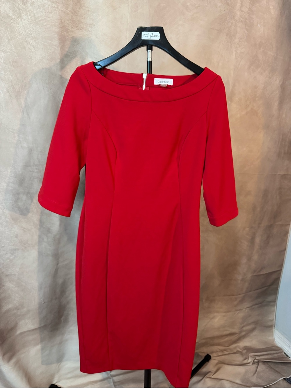 Calvin Klein Red Boatneck Sheath Midi Dress